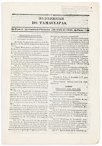 (MEXICAN-AMERICAN WAR.) Collection of 20 Mexican newspapers on the war with the United States.